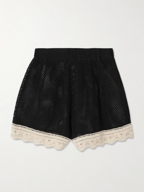 Kendall Crochet-trimmed Open-knit Cotton Shorts