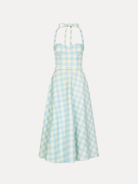 GINGHAM BUSTIER WOOL-BLEND DRESS