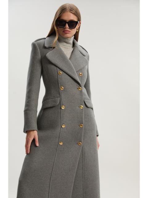 Wool Double Breasted Military Tailored Midi Coat