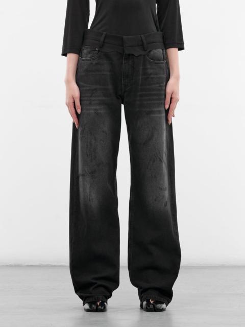 Black Contrast Waistband Denim Jeans