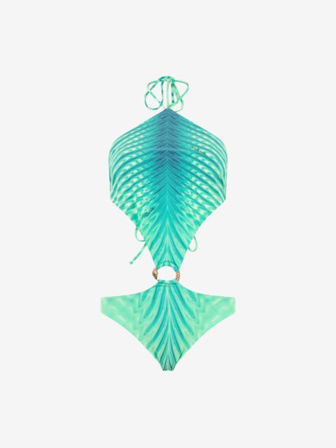 Trikini With Optical Glass Print And Snake Ring