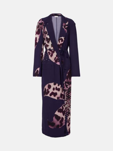 Printed embellished wrap dress
