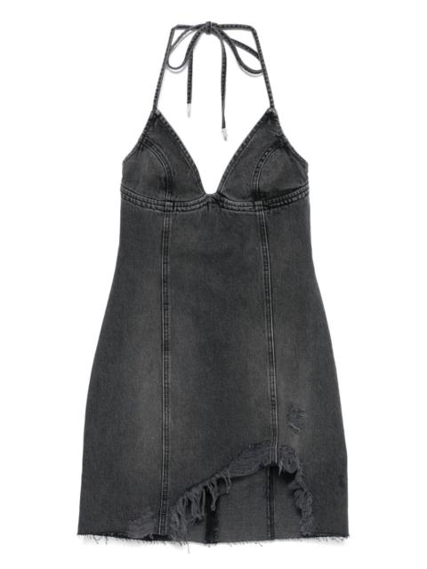 halter-neck frayed denim dress