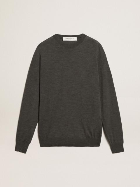Men's round-neck sweater in dark gray mélange wool