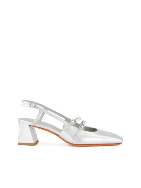 metallic slingback heels