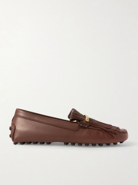 Gommino embellished fringed leather loafers Brown