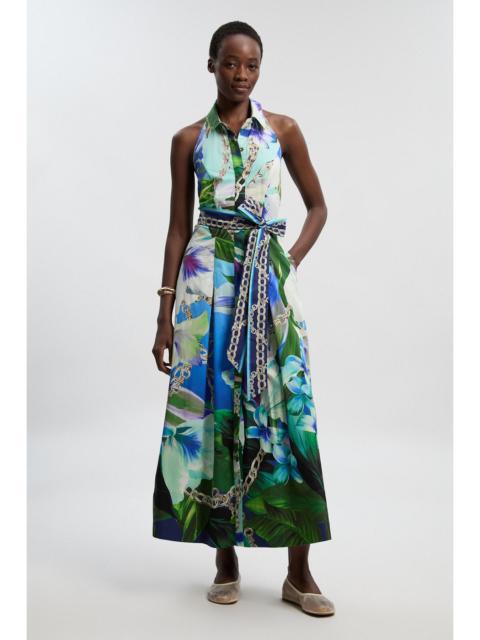 Placed Chain Cotton Sateen Shirt Dress