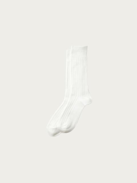 Linen Cotton Ribbed Crew Socks - Off White