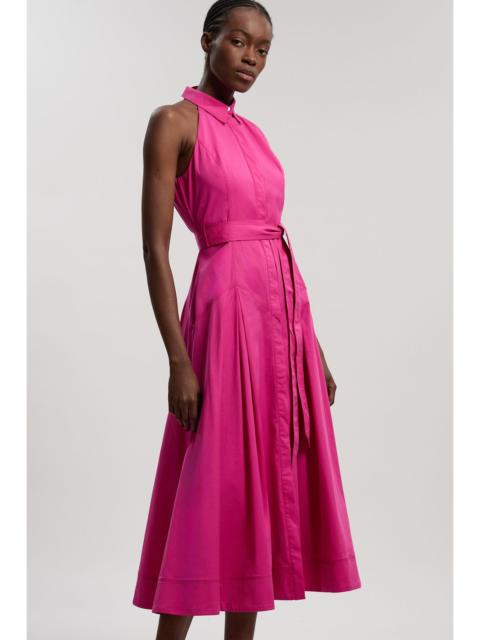 Cotton Collared Halter Neck Woven Midi Shirt Dress With Dropped Waist Detail