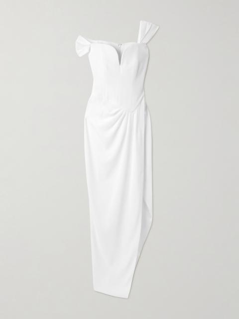 Asymmetric Off-the-shoulder Crepe Gown
