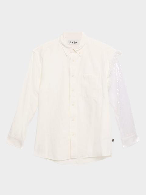 Deconstructed Sequined Sleeve Button-Down Shirt