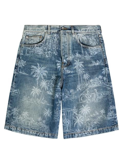 Amiri Palm Printed Denim Shorts