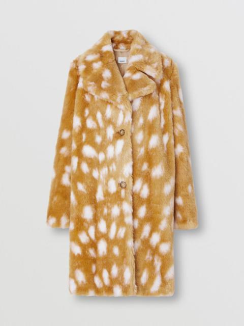 Deer Print Faux Fur Pea Coat