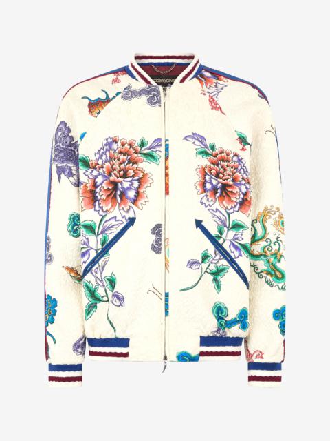 Bomber Jacket With Dragon, Flowers And Butterflies