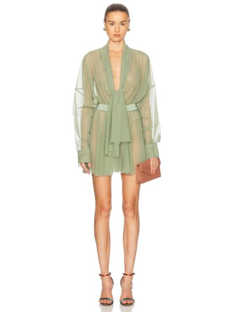 Super Oversized Boyfriend Shirt Flared Mini Dress With Bow