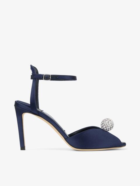 Sacora 85 Marine Satin Sandals with Crystal-Embellished Sphere