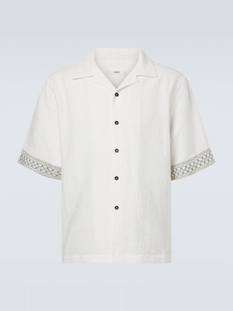 Crochet-trimmed bowling shirt