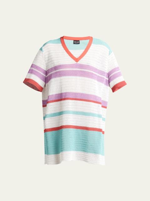 Striped Crochet Mini T-Shirt Dress