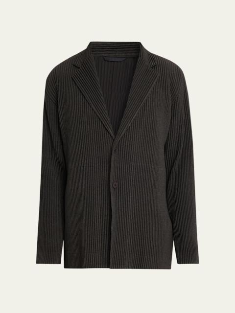 Men's Wool Like Light Pleated Single-Breasted Blazer