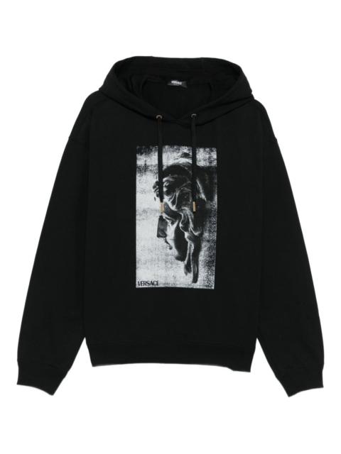 statue-print cotton hoodie