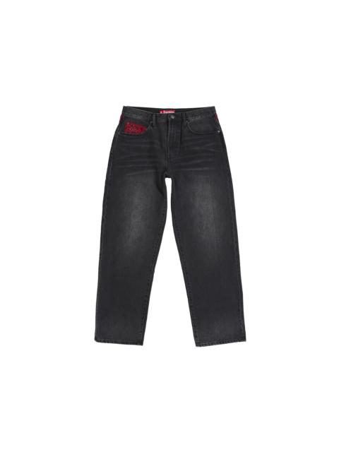 Supreme Leopard Faux Fur Loose Fit Jean Washed Black