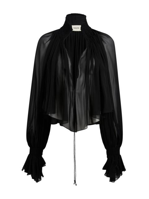 Durer Pleated Silk-Chiffon Top black