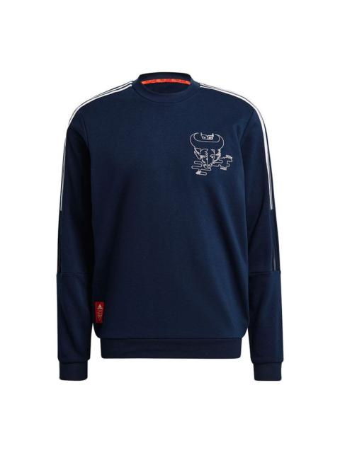 adidas Afc Cny Cr Swt Series Soccer/Football Sports Embroidered Pattern Round Neck Pullover Navy Blu