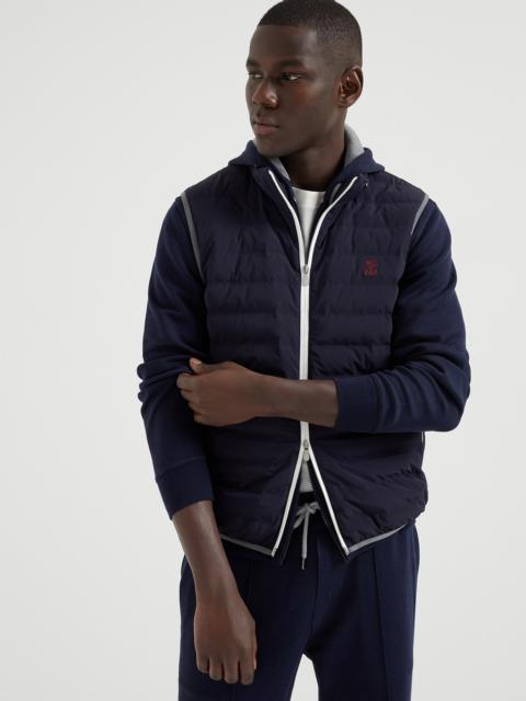 Bonded nylon down vest with logo and packable hood