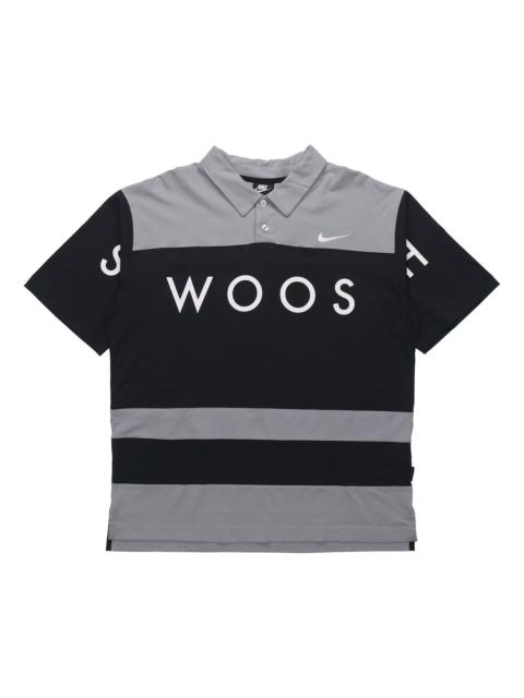Nike Sportswear Swoosh Logo Printing Contrasting Colors Loose Polo Shirt Black DJ5370-010