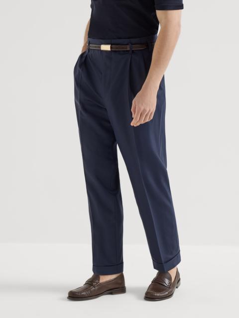 Virgin wool chevron trousers with double pleats