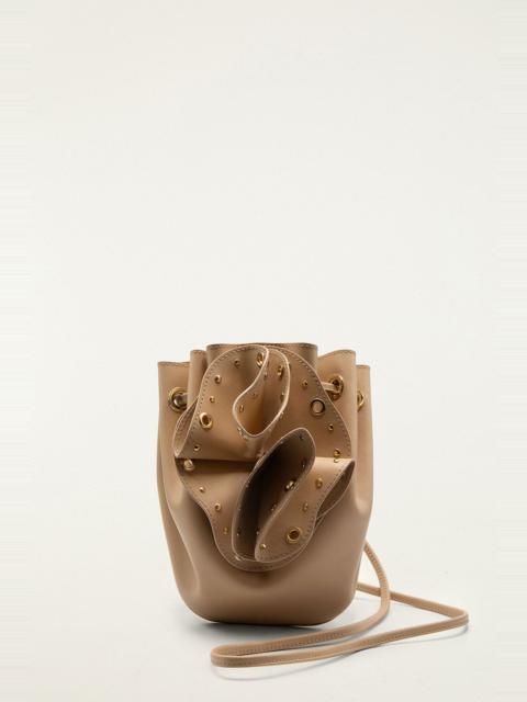 Cream Leather Studded Crossbody Flower Bag