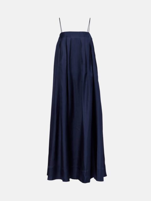 Heather pleated silk twill maxi dress