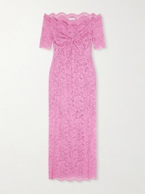 Off-the-shoulder Scalloped Lace Midi Dress