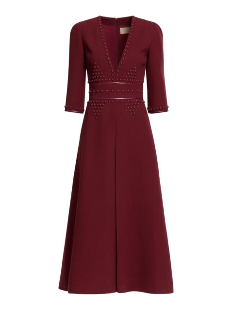 Embellished Wool & Leather Midi Dress burgundy