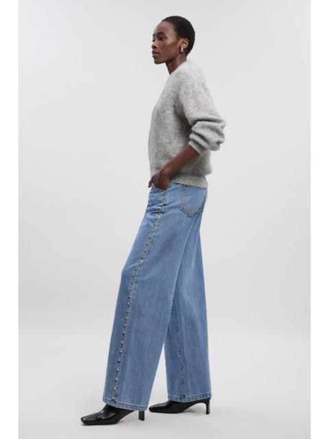 Denim Studded Wide Leg Trouser