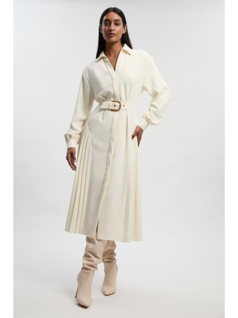 Tailored Crepe Belted Pleated Midi Dress