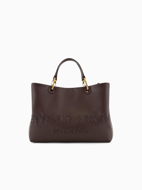 MYEA SHOPPER BAG IN INTERWOVEN LOGO LEATHER