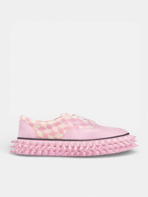 Pink Checkerboard Spiked Skate Sneakers
