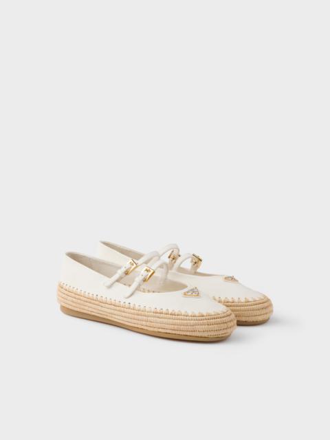 Nappa leather and raffia ballerinas