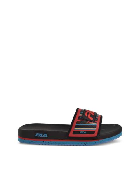 Lunar "Black/Capri Breeze/Fila Red" slides