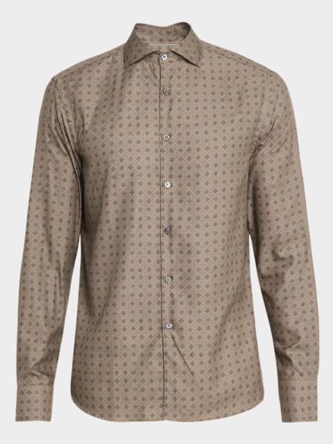 Men's Cotton and Lyocell Geometric-Print Sport Shirt