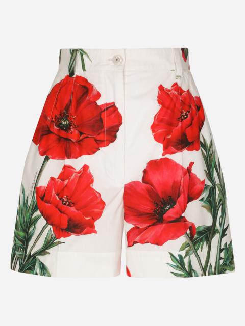 Poppy-print poplin shorts