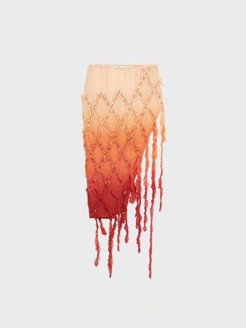 ASYMMETRICAL CREPON SKIRT WITH EMBROIDERY AND FRINGING