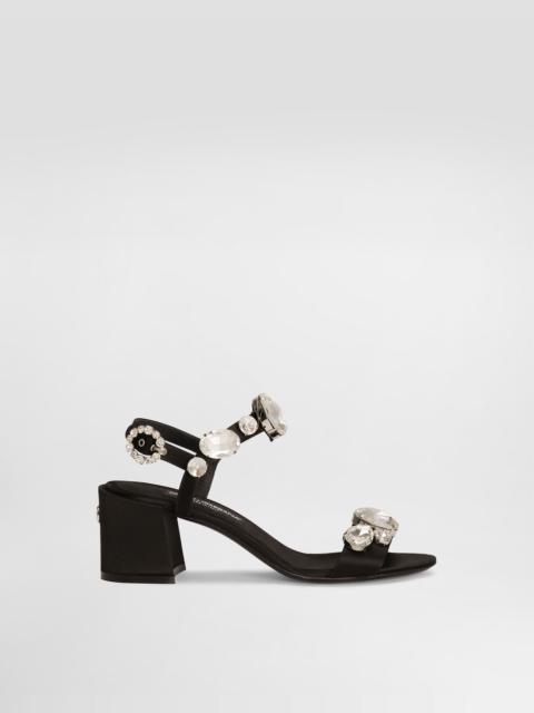 Satin sandals with gemstone embellishment