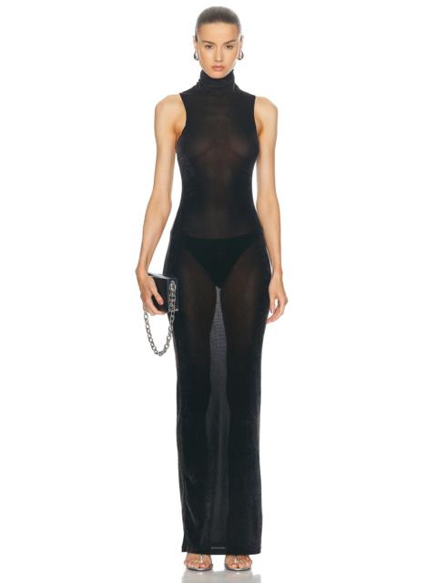 Velvet Mesh Turtleneck Maxi Dress
