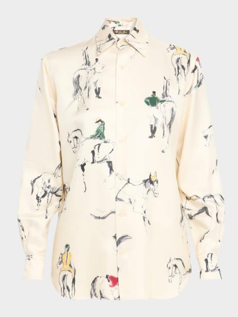 Thea Horse Print Button-Down Blouse