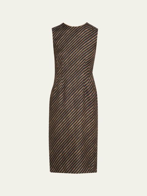 Delavina Diagonal Striped Sleeveless Sheath Dress