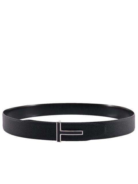 TOM FORD Adjustable T Logo Belt Black/Silver