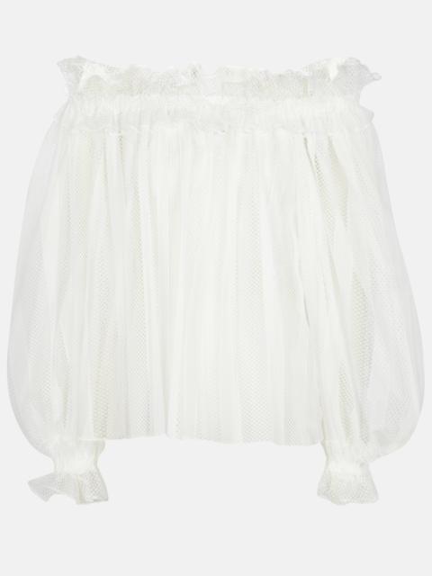 Off-shoulder mesh blouse