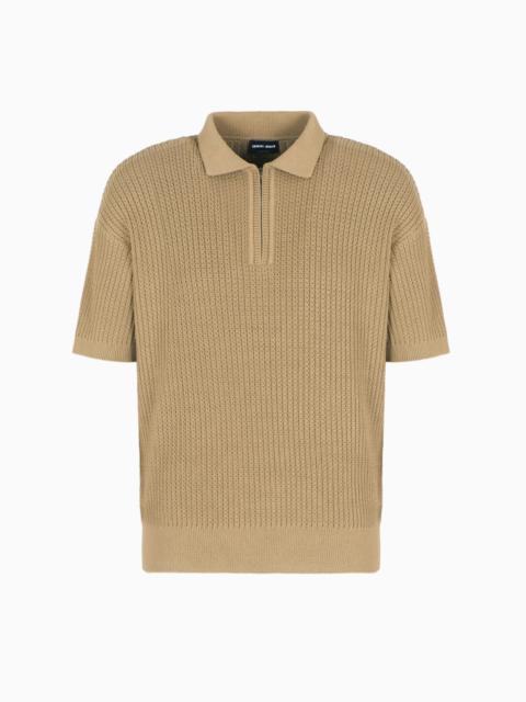 SHORT-SLEEVED POLO SHIRT IN A RIBBED VISCOSE BLEND